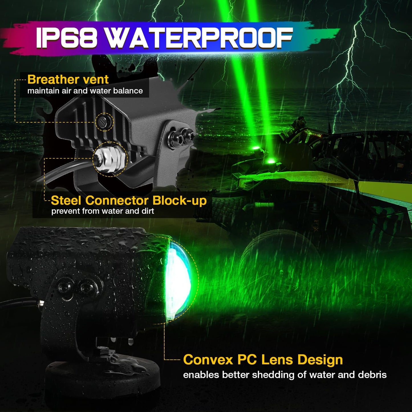 Whip Lights for Side by Side, Niking Auto 2Pcs Whipless LED Whip Lights with Switch & Remote RGB Chase Pods Antenna Lighted Whip Kits for Polaris RZR Can-Am ATV UTV Dune Buggy Trucks Kawasaki