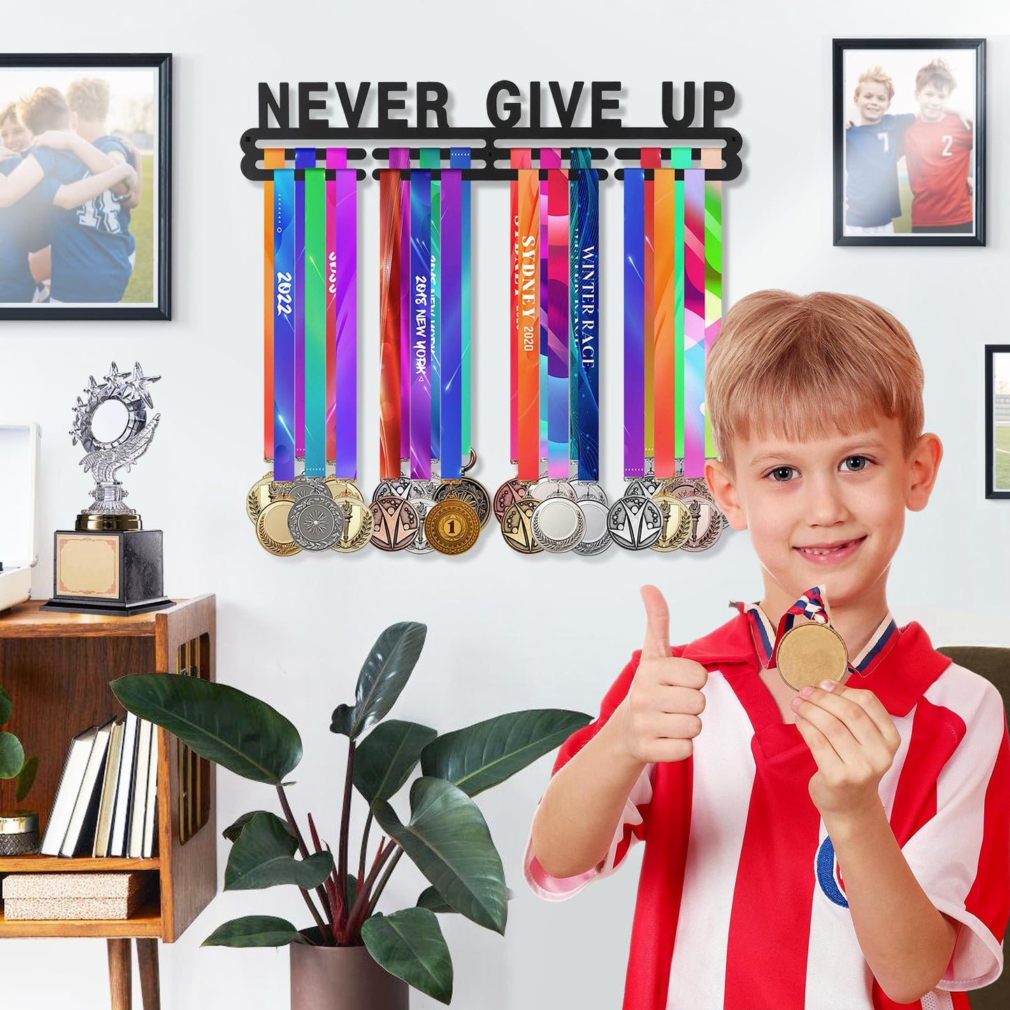 Biggun Medal Display Hanger- Easy to Install Sports Medal Holder, Sturdy Rack Shelf for Over 40 Running Race Wrestling Medals