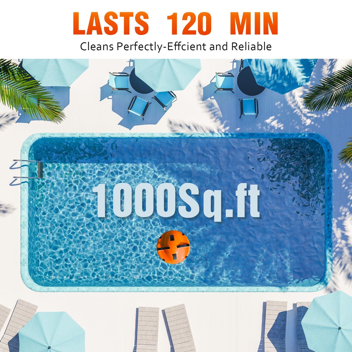 Upgrade Cordless Robotic Pool Cleaner for Above Ground Pool Vacuum Robot with Dual Motors, Automatic Pool Vacuum for Inground Pools Up to 1000 Sq.Ft (Lasts 120 Mins)