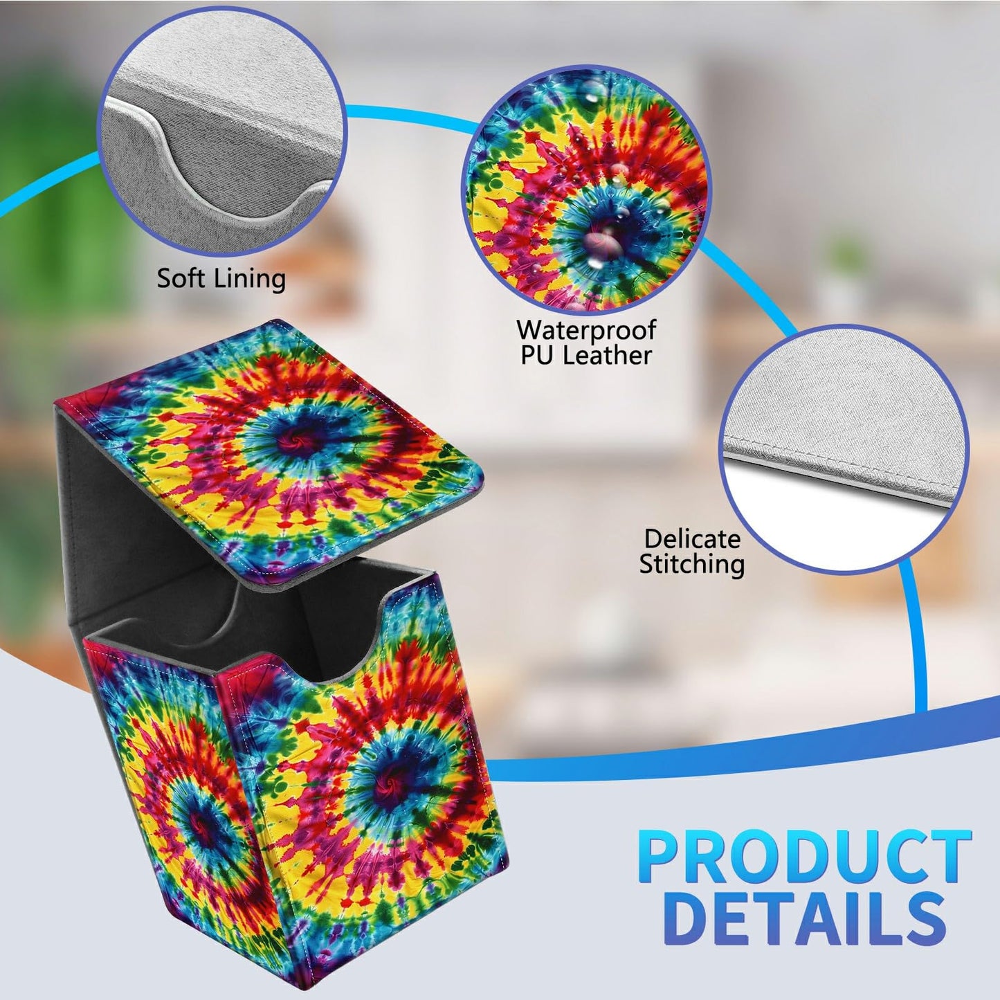 BREIDMKFM Card Deck Box for Trading Cards, MTG Commander Deck Box Fits 100+ Single Sleeved Cards, Leather Magnetic Card Storage Box for YuGiOh TCG CCG Cards, Rainbow Pattern