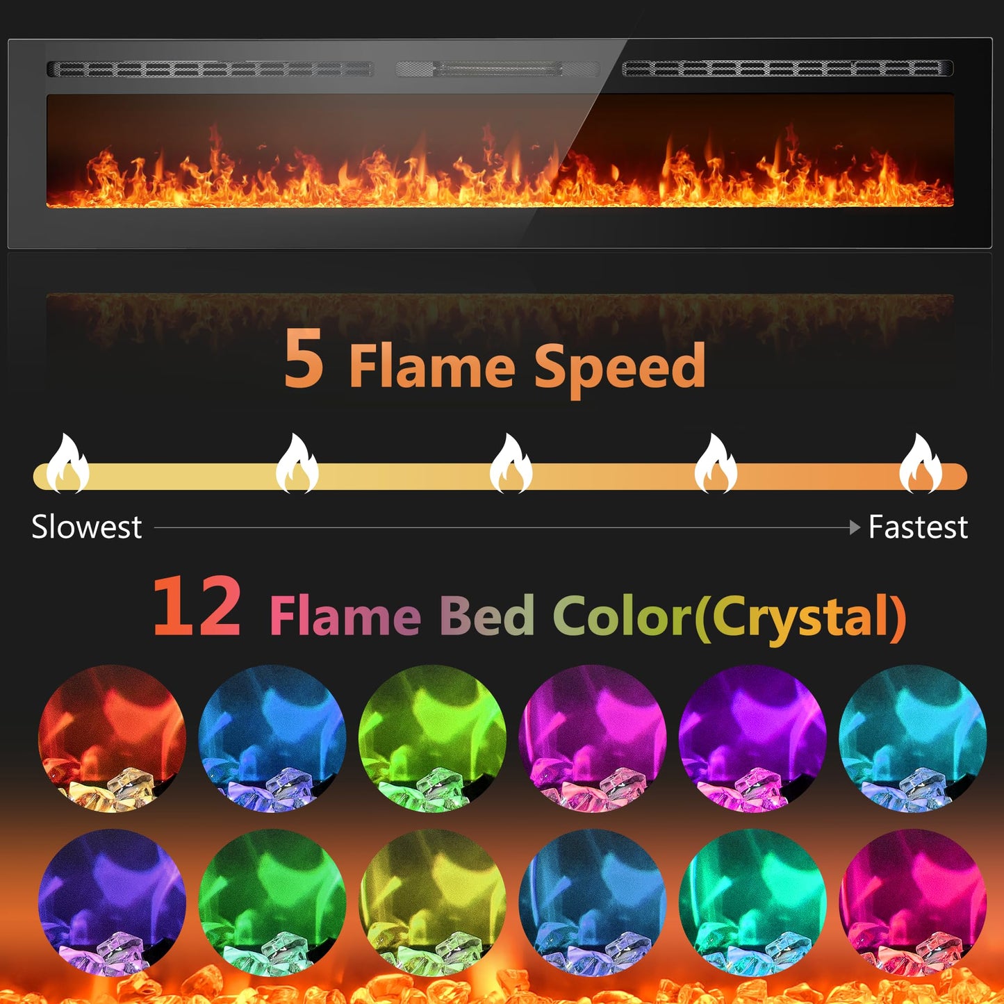 80 inch Ultra-Thin Electric Fireplace, Fireplaces Heater Wall Recessed or Wall Mounted, with Touch Screen Control Panel/Remote Control, Log & Crystal Included - 1500/750 Watt Heater