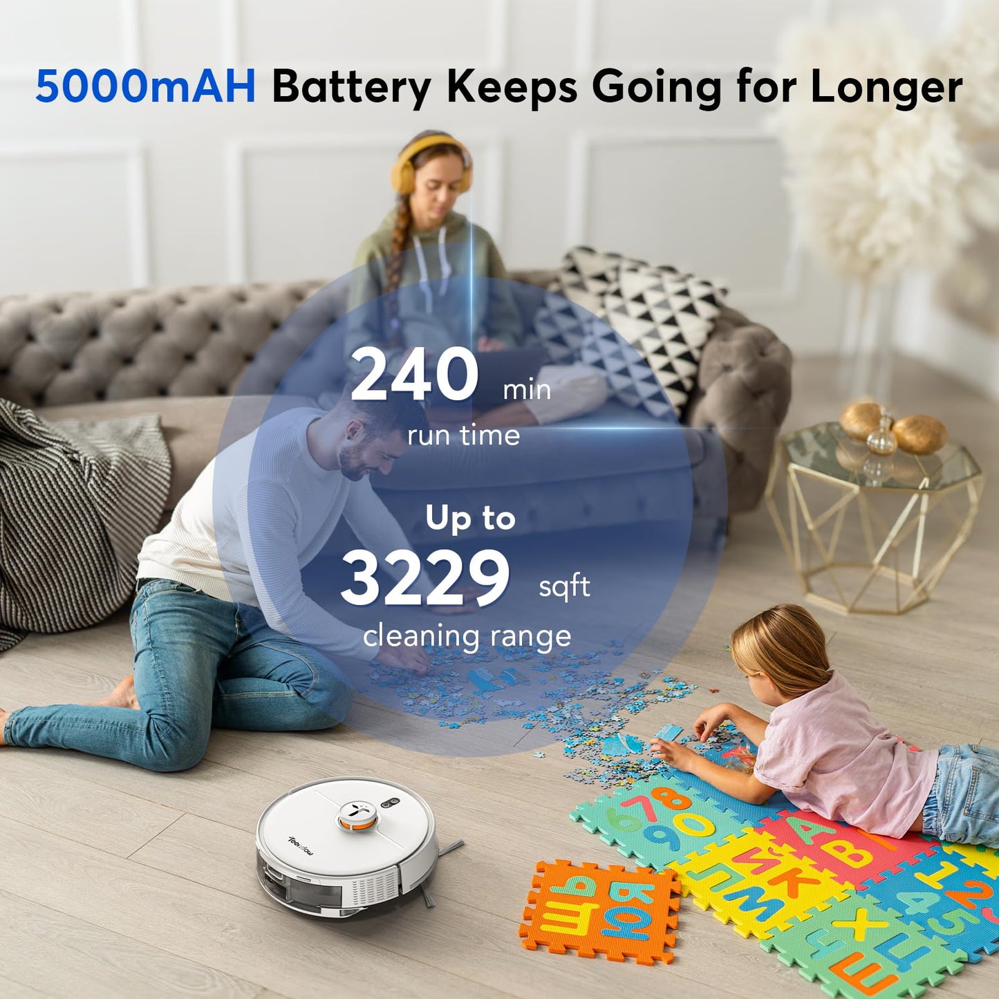 Teendow D20S Max+ Robot Vacuum and Mop, Specifically Handling Pet Hair Design, 6000Pa Max Suction, with Self-Empty Dock, 10 Weeks Hands-Free Cleaning, PreciSense LiDAR Navigation, App & Voice Control