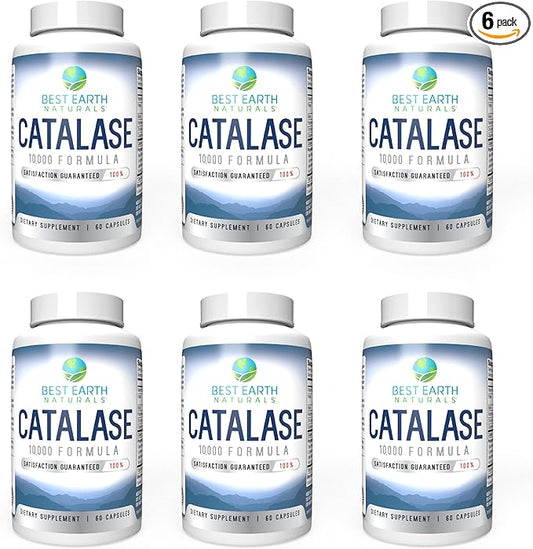 Best Earth Naturals Six Pack of Catalase 10,000 Formula Enzyme Supplement with Saw Palmetto, Biotin, Fo-Ti, PABA - Hair Supplements for Strong Hair - 360 Capsules (180-day Supply)