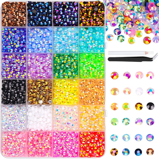 6600Pcs Resin Jelly Rhinestones with Tweezers for Crafting, Mixed-Color 5mm Non Hotfix Flatback Gems, Bedazzling Crystal for DIY Crafts Clothing Tumblers Mugs Shoes Fabric Decor Nail Art Makeup