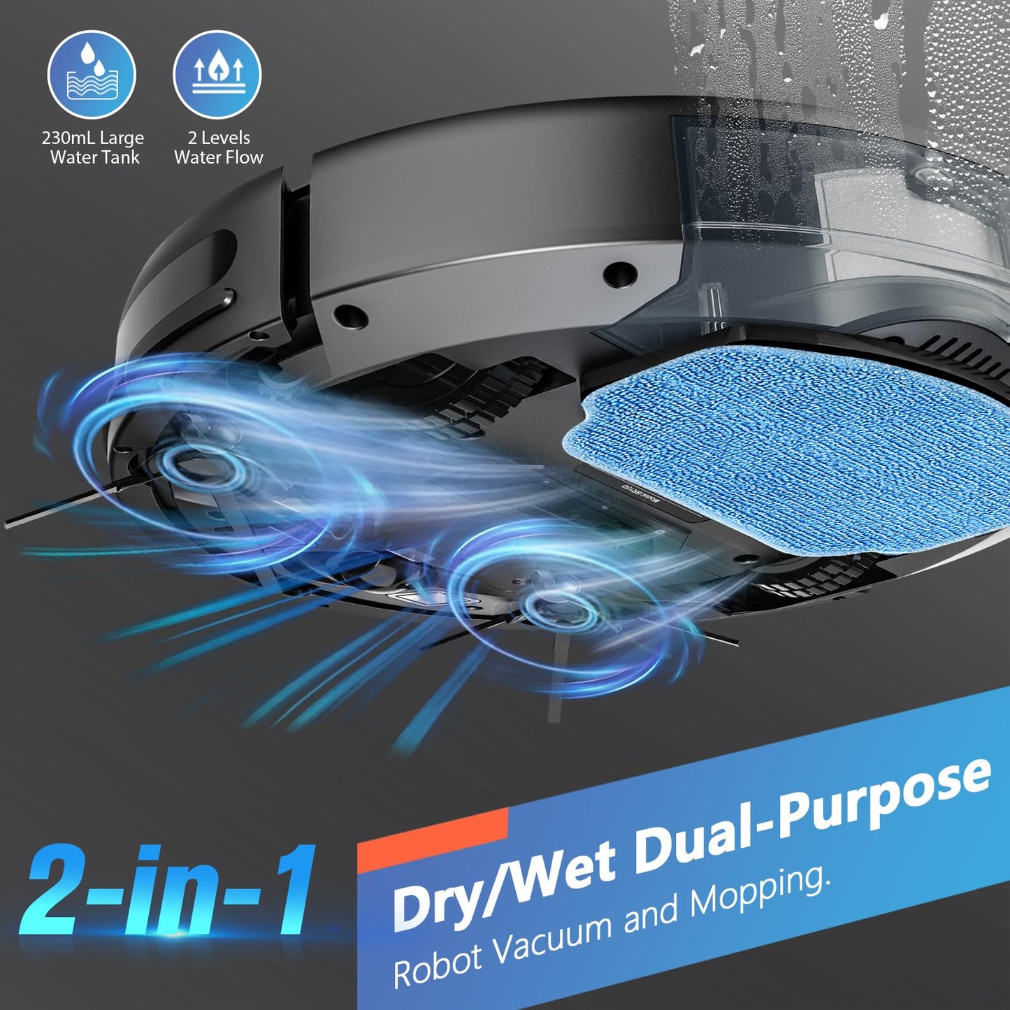 Robot Vacuum and Mop, 2 in 1 Robotic Vacuum Cleaner with Schedule, App/Voice, Slim Mopping Vacuum Robot with Watertank and Dustbin, Self-Charging, Easy of Use, Ideal for Hard Floor, Pet Hair, Carpet