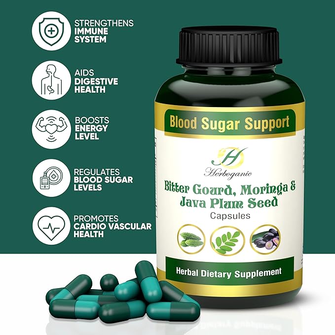 Bitter Gourd Moringa and Java Plum Seed Capsules | 500mg |All Natural Detoxification | 60 Capsules