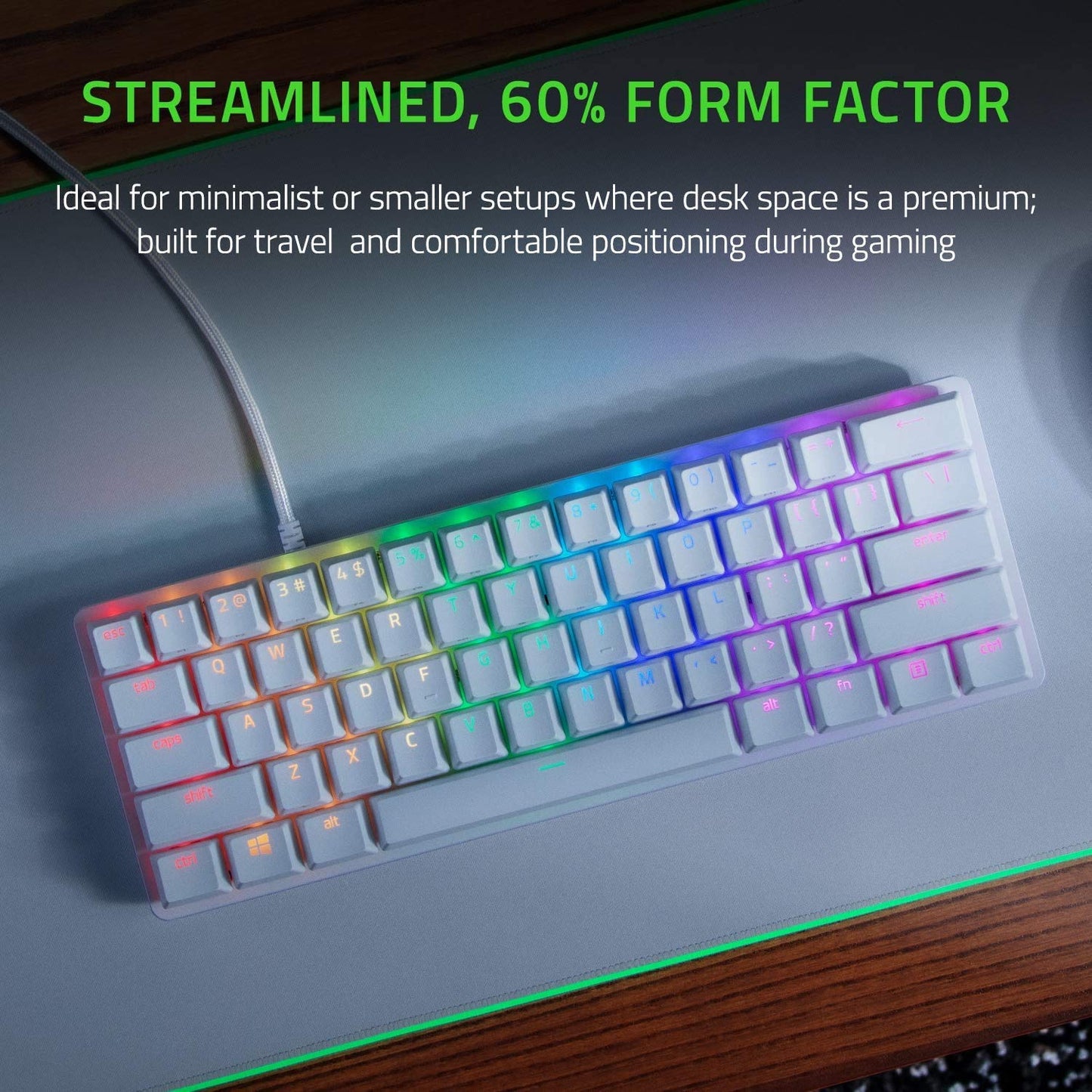 Razer Huntsman Mini 60% Gaming Keyboard: Linear Optical Switches - Rapid Trigger Mode - Chroma RGB Lighting - PBT Keycaps - Onboard Memory - Snap Tap - Mercury White