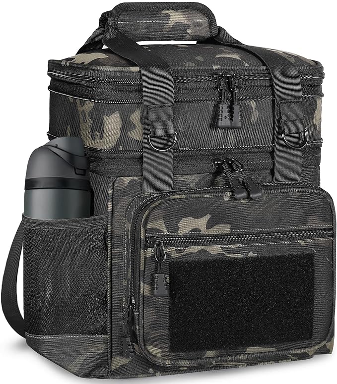 GLENKEY Double Deck Insulated Lunch Box, Expandable Xlarge Lunch Bag Leakproof Cooler Bag Lunch Pail for Men Women Adults Work Shifts Travel Daytrip,22L,Black-Camo