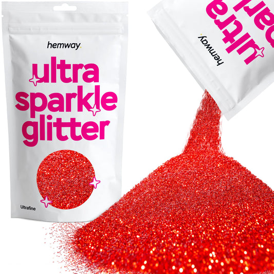 Hemway Premium Ultra Sparkle Glitter Multi-Purpose Metallic Flake for Nail Art, Cosmetic Graded, Makeup, Festival and Hair 100g / 3.5oz - Ultrafine (1/128 0.008 0.2mm) - Red