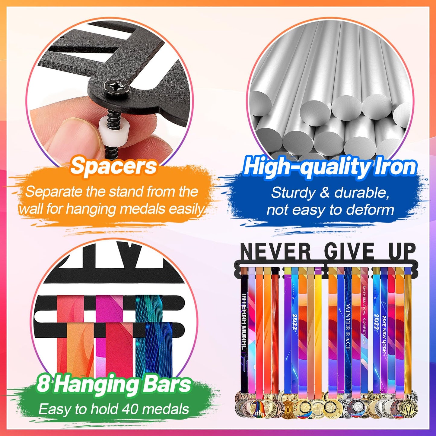 Biggun Medal Display Hanger- Easy to Install Sports Medal Holder, Sturdy Rack Shelf for Over 40 Running Race Wrestling Medals