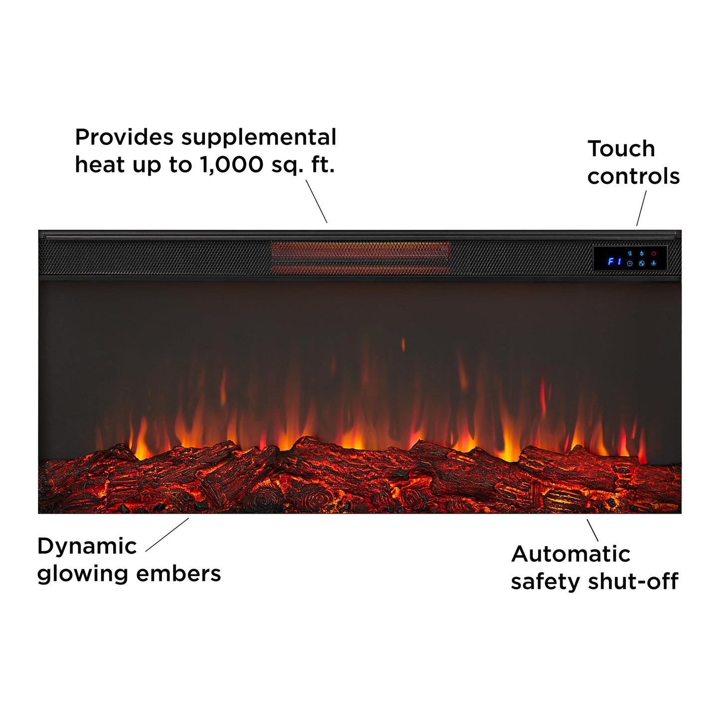 Real Flame Malie 68" Landscape Electric Fireplace with Mantel for Living Room or Bedroom, Replaceable Fireplace Insert Heater, Realistic Log and Flame Effect, Remote Control, Timer