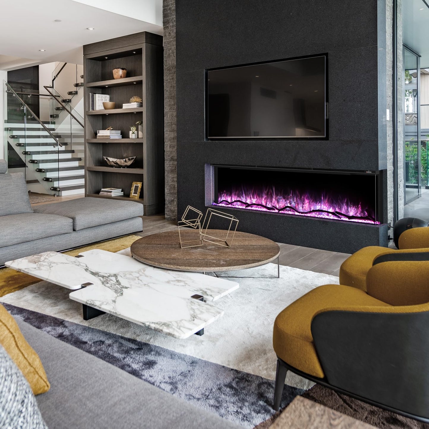 Crumisy 3 Sided Fireplace, 60 inch Fire Place Electric Fireplace Heater, with Realistic Colorful LED Flame, Remote Control, Log and Crystals