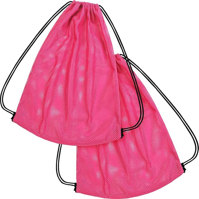 Frienda Mesh Drawstring Backpack Bag Multifunction Mesh Bag for Swimming, Gym, Clothes (Fluorescent Pink)
