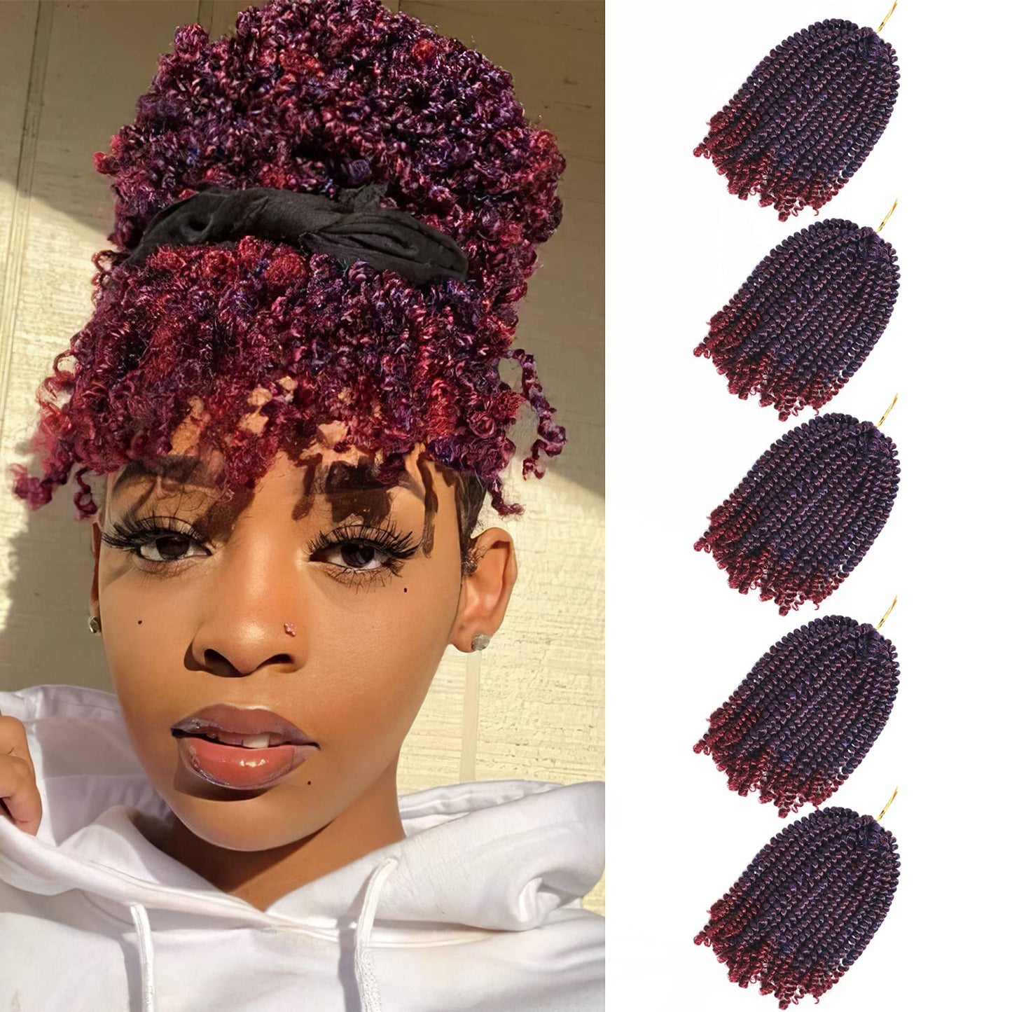 Bileaf 5 Packs Spring Twist Hair 8 Inch Fluffy Spring Twist Crochet Braiding Bomb Twist Ombre Colors Hair Extensions for Butterfly Locs(Blue&Wine)