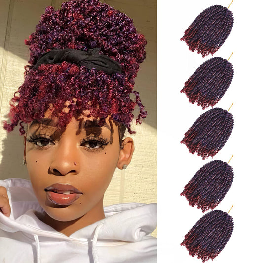 Bileaf 5 Packs Spring Twist Hair 8 Inch Fluffy Spring Twist Crochet Braiding Bomb Twist Ombre Colors Hair Extensions for Butterfly Locs(Blue&Wine)