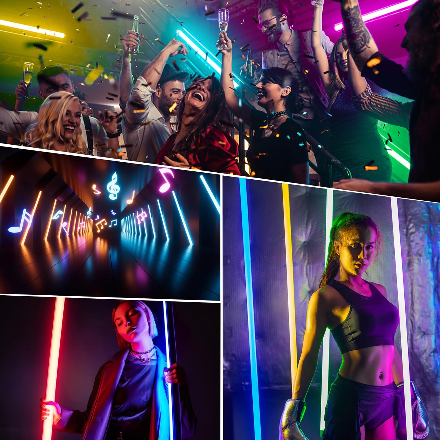Lookmein 4Pack RGB Tube Light Bar with Light Stand, Battery Powered LED Video Light Wand Stick for DJ Lighting, Dance Club and Photography Lighting