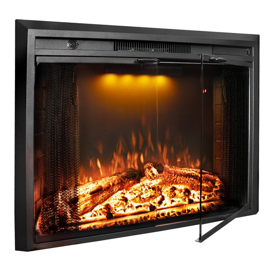Velaychimney 33 Inches Electric Fireplace Insert, 750W/1500W Fireplace Heater with Adjustable Flame and Top Light Colors, Fire Crackling Sound, Remote Control, Timer, Glass Door & Mesh Screen, Black