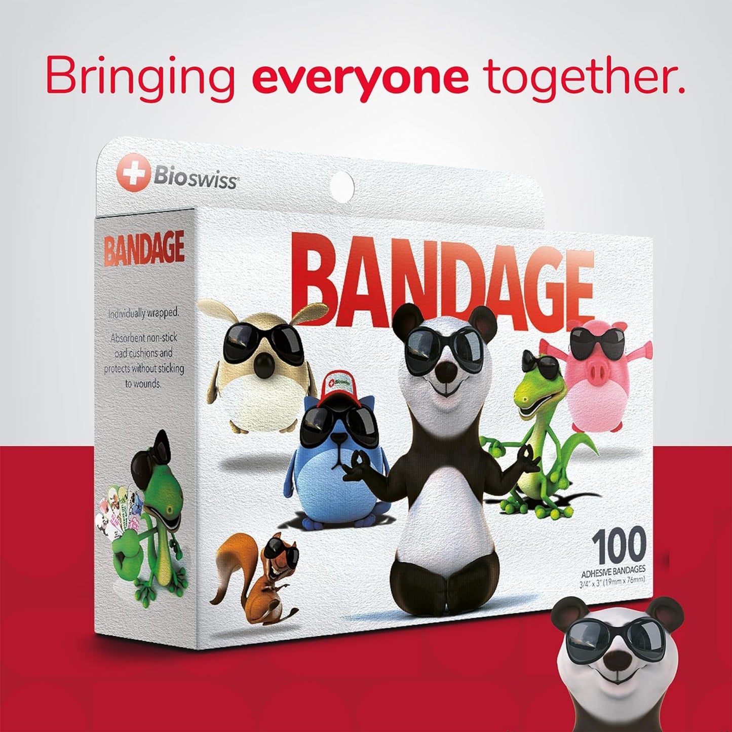 BioSwiss Bandages, Assorted Animal Shaped Variety Self Adhesive Bandage, Latex Free Sterile Wound Care for Kids and Adults, 100 Count