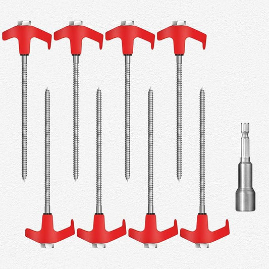 Tent Stakes Heavy Duty,8" Screw in Tent Stakes,8pc Ground Anchors Screw in with Hex Head Driver,Heavy Duty Threaded Tent Stakes,Tent Pegs Camping Stakes,Metal Threaded Tent Spikes for Outdoor Camping