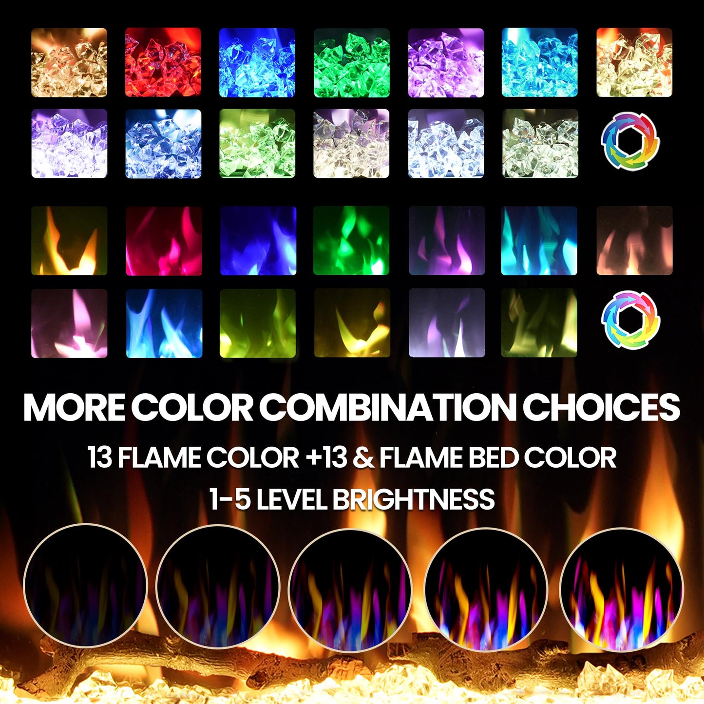 Riseon 36 Inch Electric Fireplace Heater, Recessed in-Wall and Wall-Mounted Linear Heater Fireplace,13 Adjustable Flame Color and 5 Brightness,Touch Screen & Remote Control,1500/750W, Black