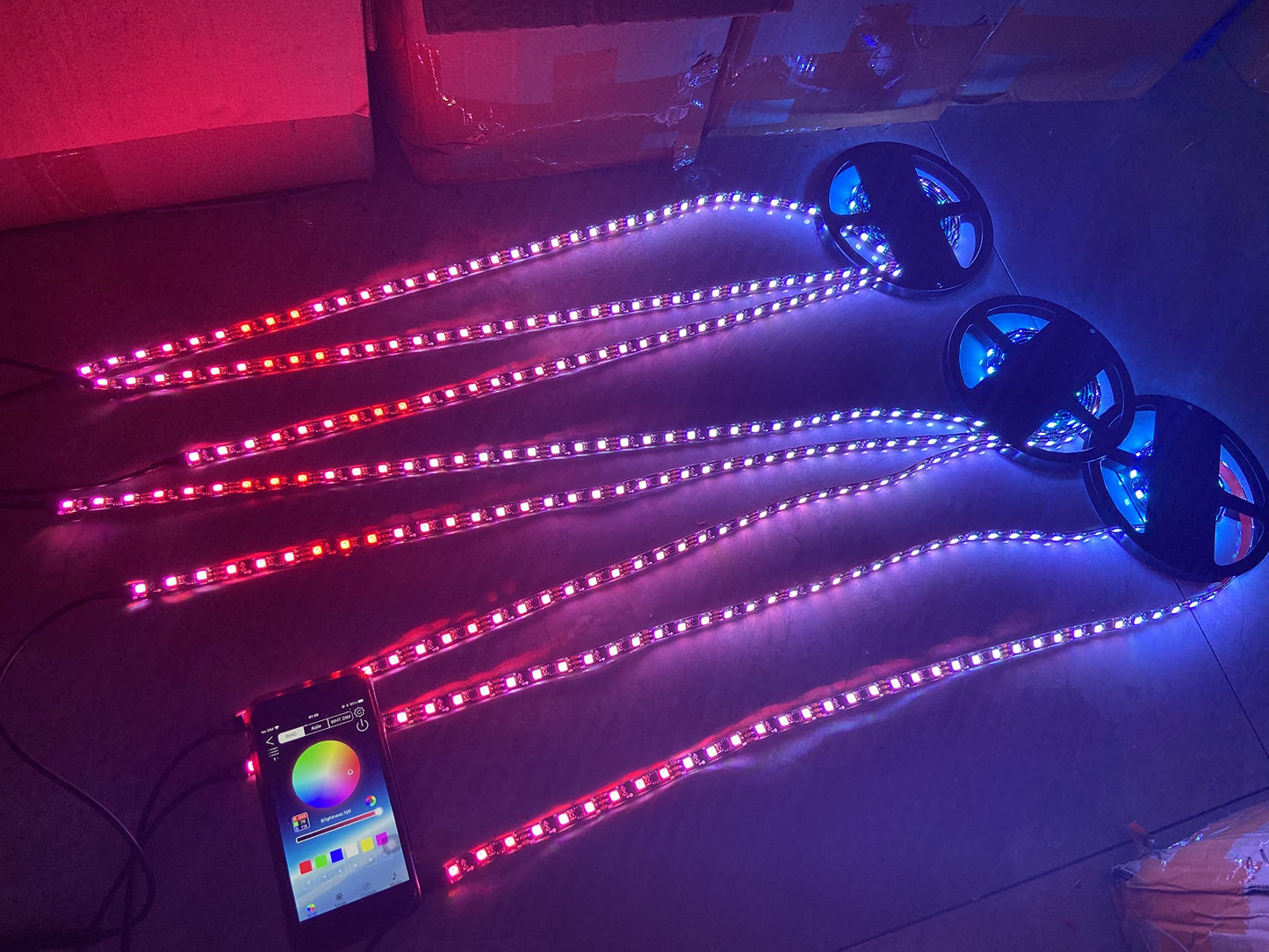 8PCS 4FT Full Tinted LED Black Out PCB Smoked Chasing + RGB Multi-Color + Solid Color Light Strips for Polaris Slingshot Hood Lights Car Truck Front Grille Ryker Spyder APP+RF