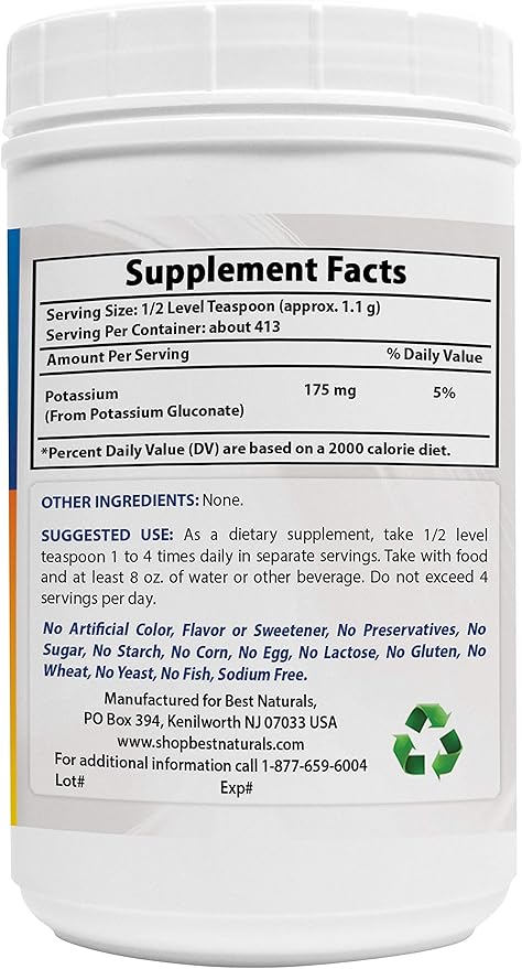 Best Naturals Potassium Gluconate 1lb Powder (1 LB (Pack of 1))