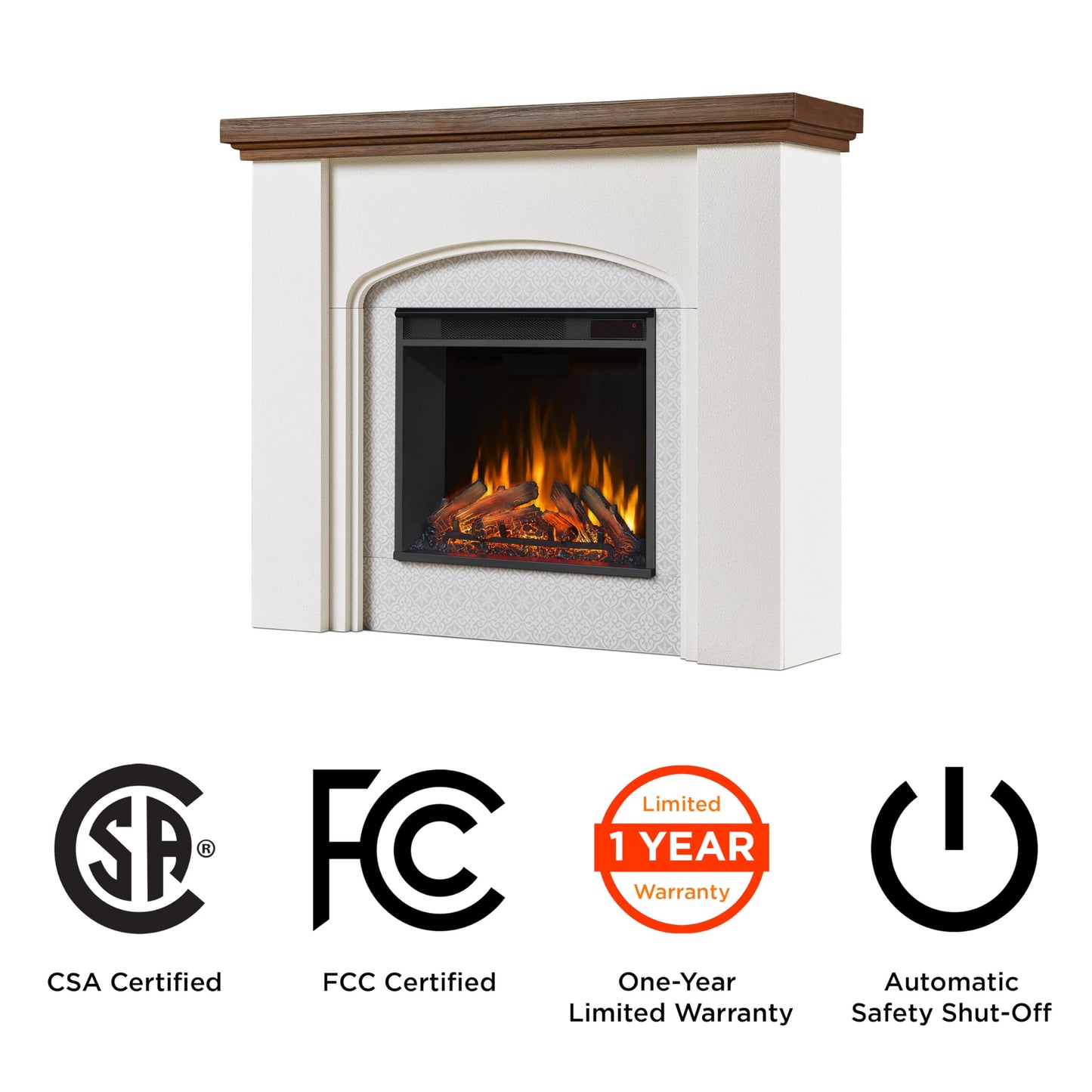 Real Flame Anika 49" Electric Fireplace with Mantel for Living Room or Bedroom, Replaceable Fireplace Insert Heater, Realistic Log and Flame Effect, Remote Control, Timer, White