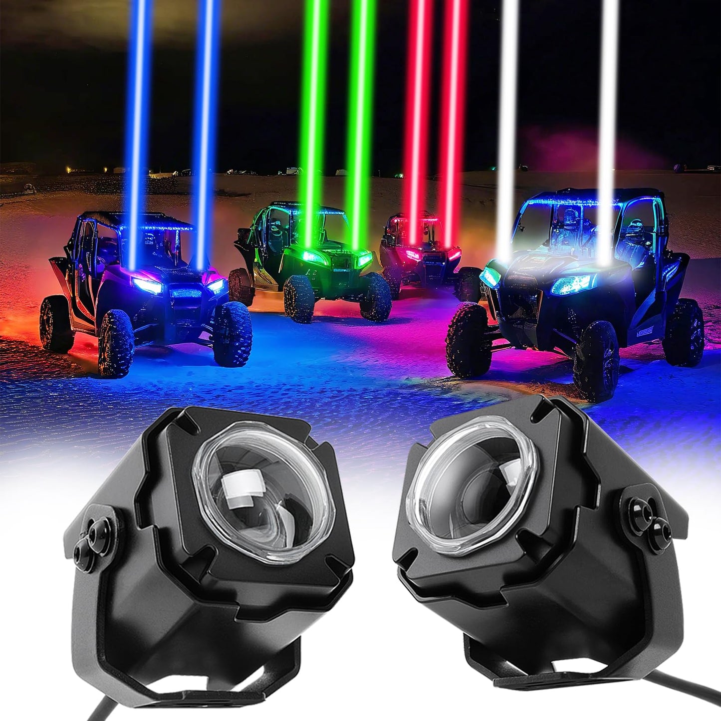 DREAMOTOR Whipless LED Whip Lights, 2PCS RGBW Spot Beam Pod Whip Light Kit with Switch & Remote, 4 Color Alien Lights for SXS for Side by Side Compatible with Polaris RZR Can-Am Maverick X3 UTV ATV