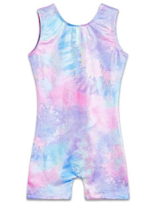 Gymnastics Leotards for Girls 5-6 Years Old Sparkly Purple Tie Dye Biketard with Shorts Tumbling Practicing Unitard