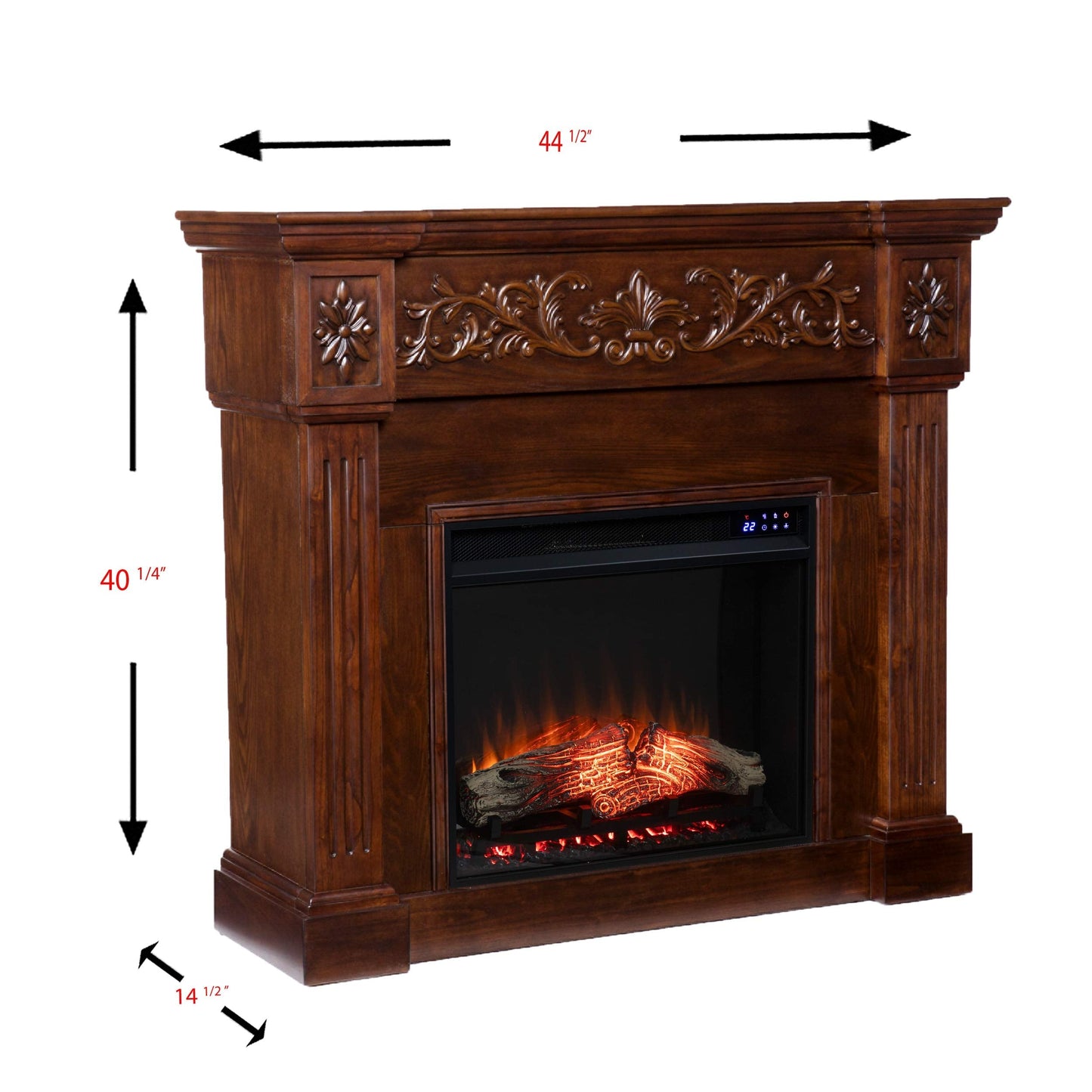 SEI Furniture Calvert Electric Fireplace with Carved Floral Trim, New Espresso