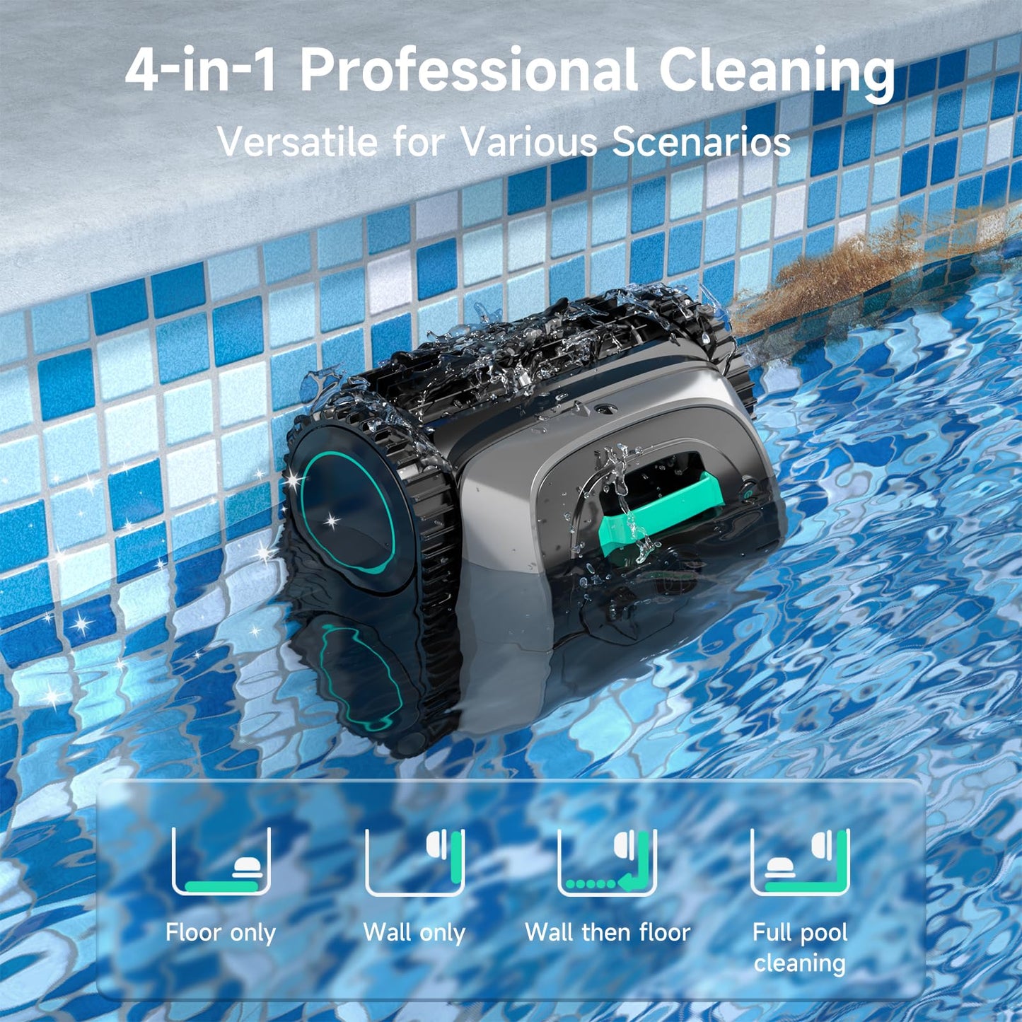 (2025 Upgrade) WYBOT C1 Pool Robot Vacuum for Inground Pools, 4-in-1 Cordless Robotic Pool Cleaner Lasts 150min, Triple-Motor up to 1,614 Sq.ft, Smart APP Support, Auto Wall & Waterline Cleaning