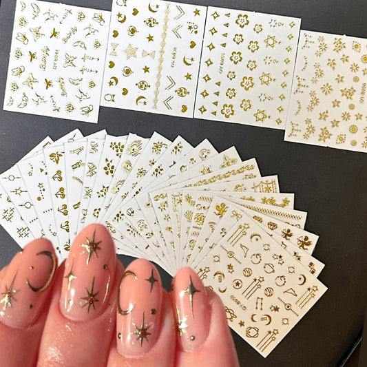 30 Sheets Gold Nail Art Stickers Gold Flower Butterfly Nail Stickers Star Line Self-Adhesive Nail Decals Acrylic Nails DIY Design Nail Supplies for Women and Girls