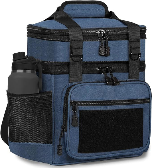 GLENKEY Double Deck Insulated Lunch Box, Expandable Large Lunch Bag Leakproof Cooler Bag Lunch Pail for Men Women Adults Work Shifts Travel Daytrip,16L,Blue