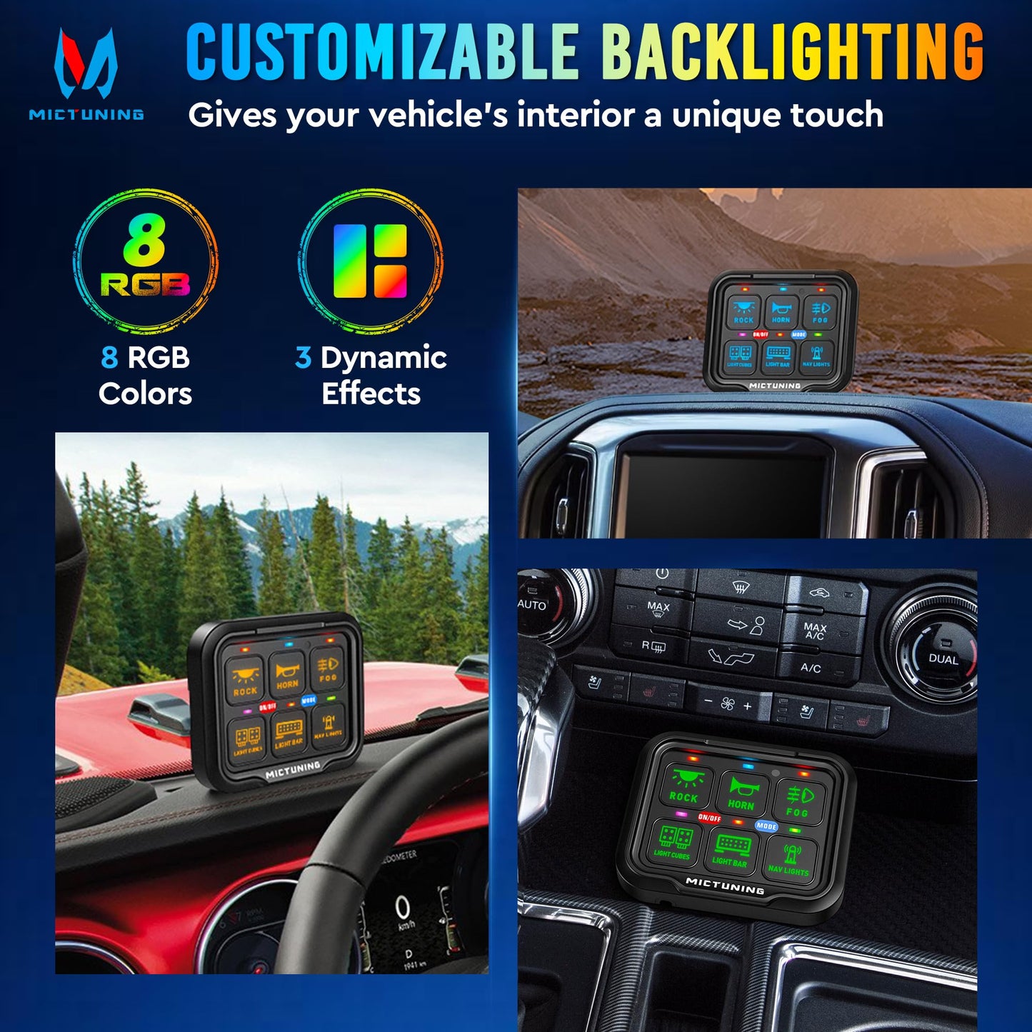 MICTUNING Ultra 6 Gang Switch Panel, IP67 Waterproof, Toggle Momentary Pulsed RGB Dimmable Multifunction Switch Panel, Universal Circuit Control Relay System Switch Box for Car Boat, 2 Years Warranty