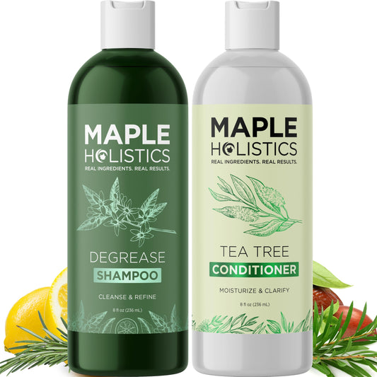 Shampoo and Conditioner for Oily Hair and Scalp - Sulfate and Paraben Free Shampoo and Conditioner Set for Oily Hair Care with Deep Cleansing Tea Tree Oil - Color Safe & Cruelty Free (8 Fl Oz)
