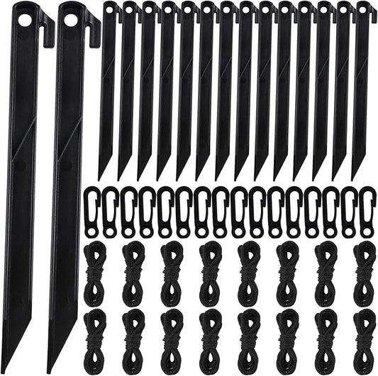 48pcs Camping Tent Stakes, Ground Stakes Plastic Inflatable Stakes Fixing Replacement for Yard, Inflatable Accessories with Hooks & Tethers for Christmas Outdoor Party Garden Decorations