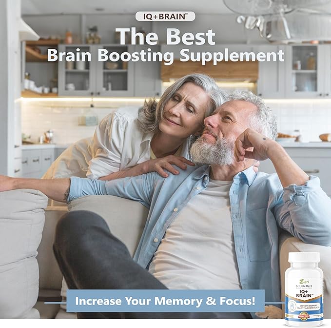 IQ+ Brain - Caffeine-Free, Clinically Tested Focus, Concentration, Memory & Energy, Natural Plant-Based Herbal Supplement, No Added Vitamins/Minerals/Mushroom/Sugar (60 Softgels)