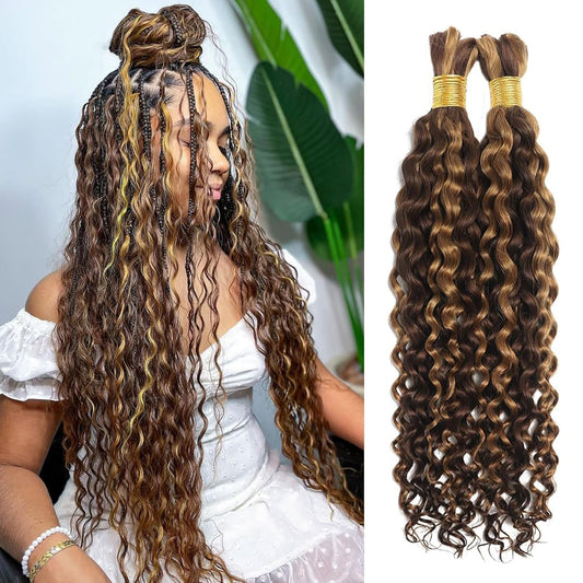 Human Braiding Hair Water Wave Bulk Human Hair For Braiding No Weft Wet And Wavy Human Hair Braiding Hair Extensions For Boho Braids 2 Bundles Human Hair Per Pack 100g (16inch, 4/27#)