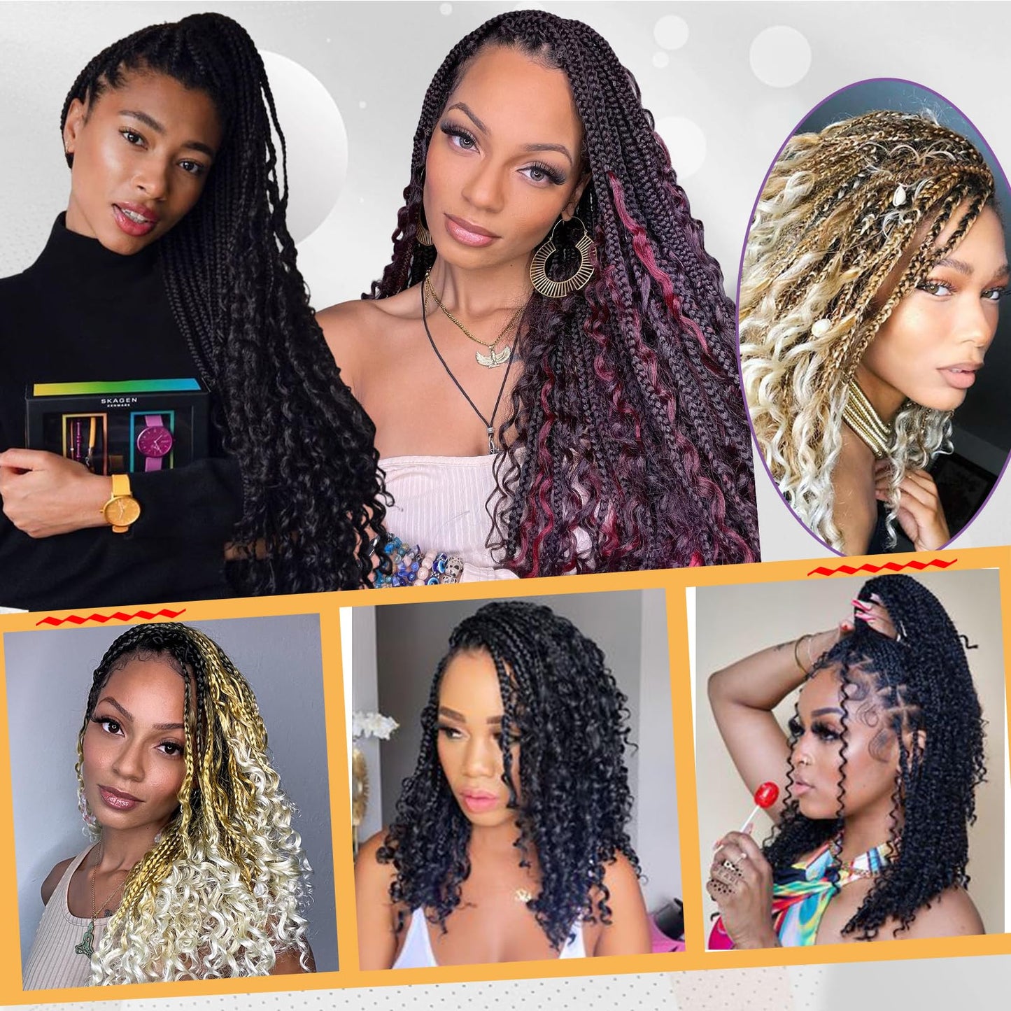 Beverlee Goddess Box Braids Crochet Hair 18 Inch Boho Box Braids 8 Packs Crochet Hair Bohemian Box Braids Crochet Braids Box Braids Curly Ends Messy Pre-looped Synthetic Curly Crochet Hair for Women