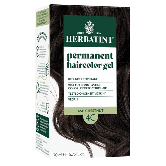 Herbatint Permanent Hair Dye For Women - 4C Ash Chestnut - For Up To 100% Gray Coverage of Resistant Gray Hair - Ammonia-Free, Alcohol-Free & Vegan - Salon Influenced Hair Color 5.75 fl oz