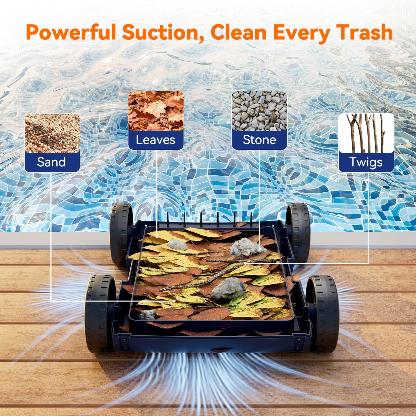 Cordless Pool Vacuum for Above Ground Pool, Robotic Pool Cleaner for Floor Cleaning, 130 Min Runtime, Powerful Suction, Self-Parking, Above Ground Pool Vacuum for Inground Pools up to 1291 Sq.ft