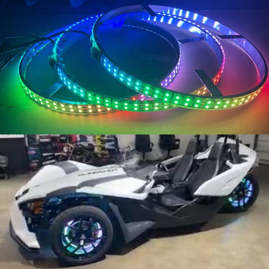 Sando Tech 15.5‘’ Double Row RGB Dream Chasing Color Led Wheel Ring Light Dancing Strobe Multiple Rim Light Tire Light Mounts to Wheel Well Shield Fit for Polaris Slingshot