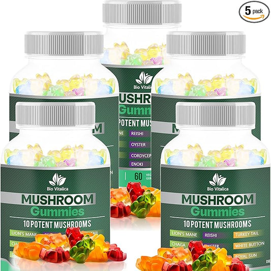 BIO VITALICA BioVitalica Mushroom Gummies - Lions Mane Gummies for Adults with 10 - Blend Mushrooms Complex Reishi, Chaga, Cordyceps, Turkey Tail, & More - Mushroom Supplement - Parental (5)