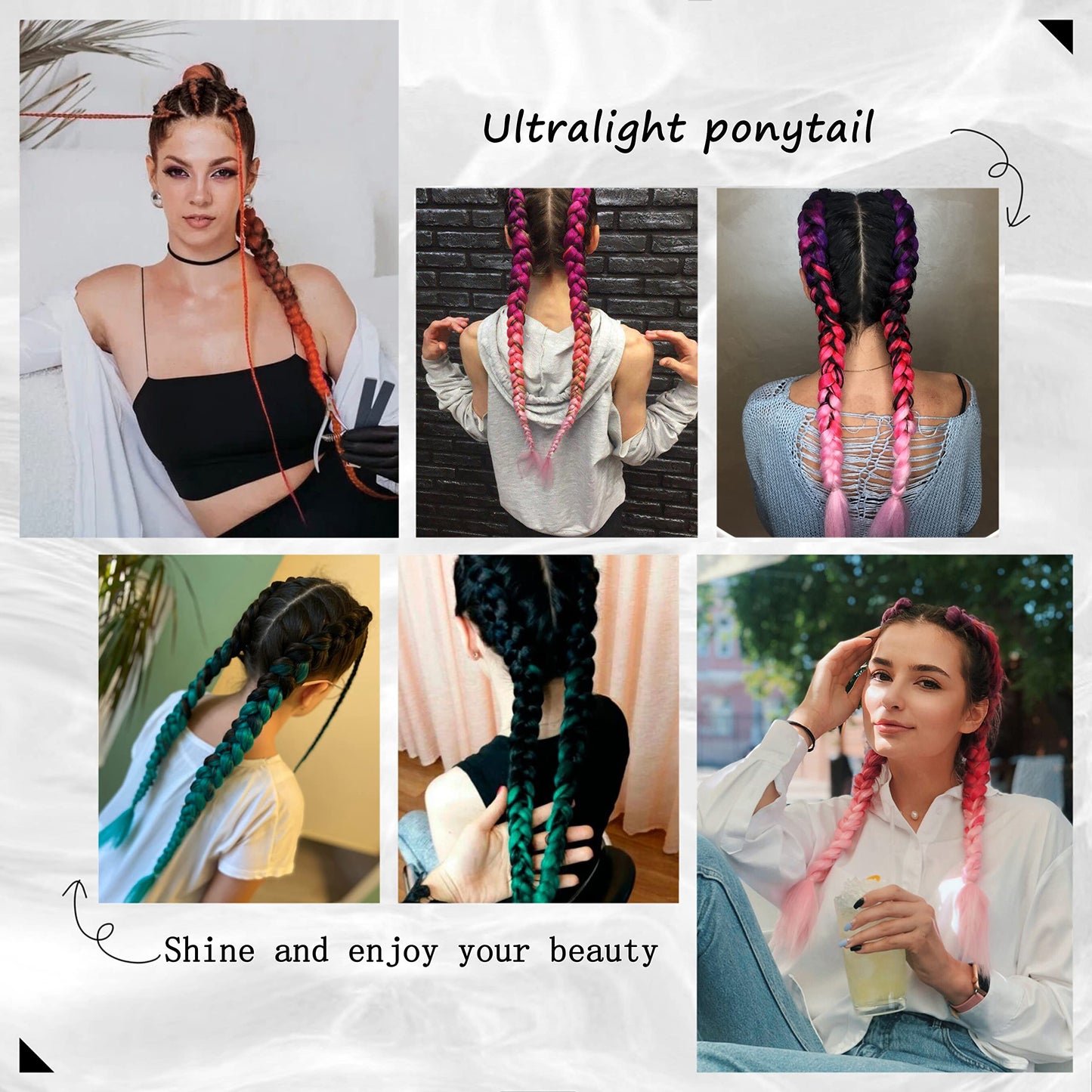 Braided Ponytail Extension, Ponytail Hair Extensions for Women With Hair Tie,for Kids Girls Women Highlight Party, Orange gradient Halloween Wig Synthetic Hair Pieces 26 Inch (Black/Pink/Orange#)