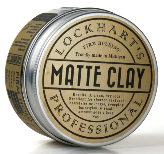 Lockhart’s Professional Matte Clay - Handcrafted Pomades For Men - Made With Kaolin Clay & Beeswax - Medium/Firm Hold, Natural Matte Finish - Handcrafted Styling Clay for Textured Looks (3.4oz)