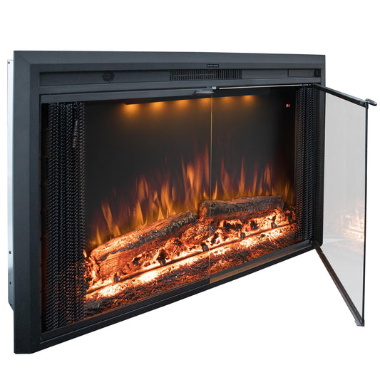 Benrocks 40'' Electric Fireplace Inserts with Glass Door, Electric Fireplace Heater with Fire Crackling Sound, Adjustable Top Light & Flame Speed, Overheating Protection, 750/1500W Black
