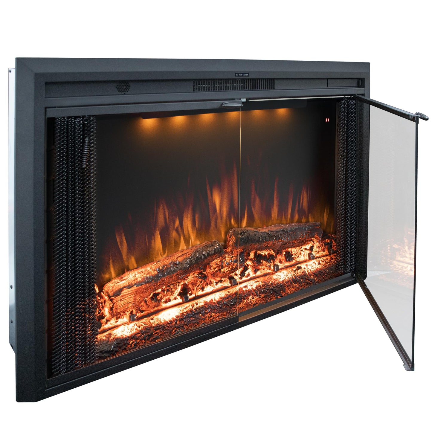 Benrocks 40'' Electric Fireplace Inserts with Glass Door, Electric Fireplace Heater with Fire Crackling Sound, Adjustable Top Light & Flame Speed, Overheating Protection, 750/1500W Black