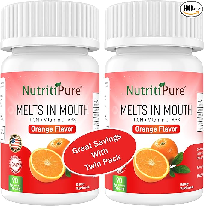 Chewable Iron Supplement for Women/Men | Carbonyl Iron 18 mg with Vitamin C 30 mg | Tablet in Orange Flavor 90 Count (2)