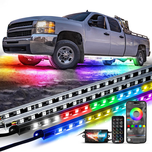 OPT7 Aura DreamColor Underglow Chasing Lights for Truck w/APP & Remote Control, Waterproof Rigid Aluminum LED Light Bar, Exterior Neon Accent Underbody RGBIC Lighting Kit, Multicolor Music Mode, 12V