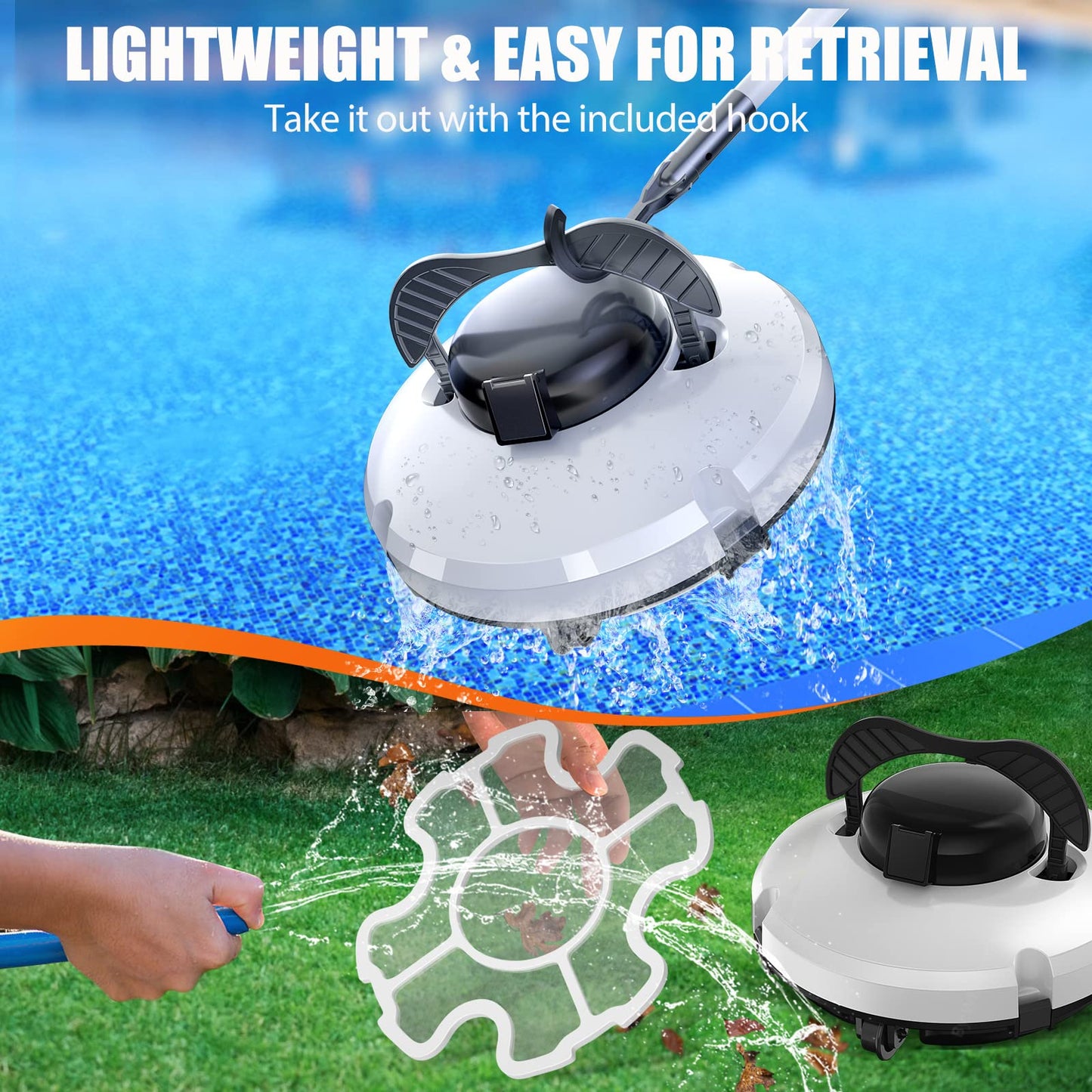 Cordless Pool Vacuum for Above Ground Pool, Robotic Pool Cleaner Automatic Vacuum Self-Parking Pool Robot for In-Ground Flat Pools Up to 1000 Sq.Ft (Lasts 120 Mins)
